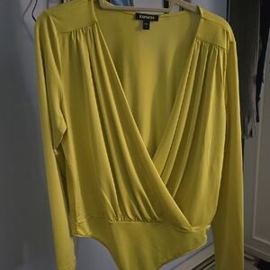 Express Women's Yellow Wrap Top